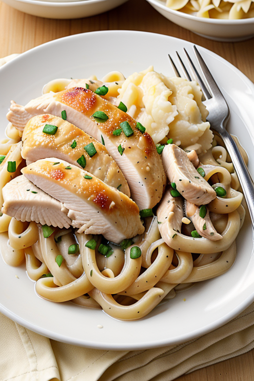 chicken and noodles with mashed potatoes