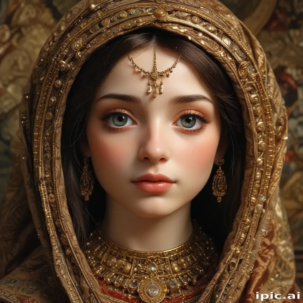 Stunning Portrait of a Young Woman in Traditional Golden Attire and Veil