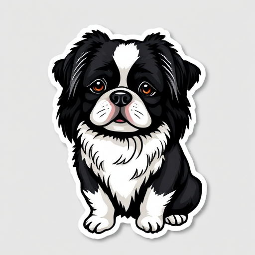 imagine sticker, 3D black and white japanese chin, grey background
