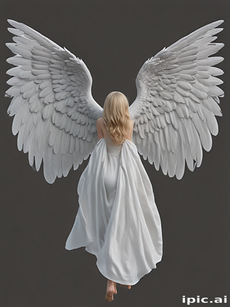 A Serene Angel with Majestic Wings Strolling Gracefully into the Light