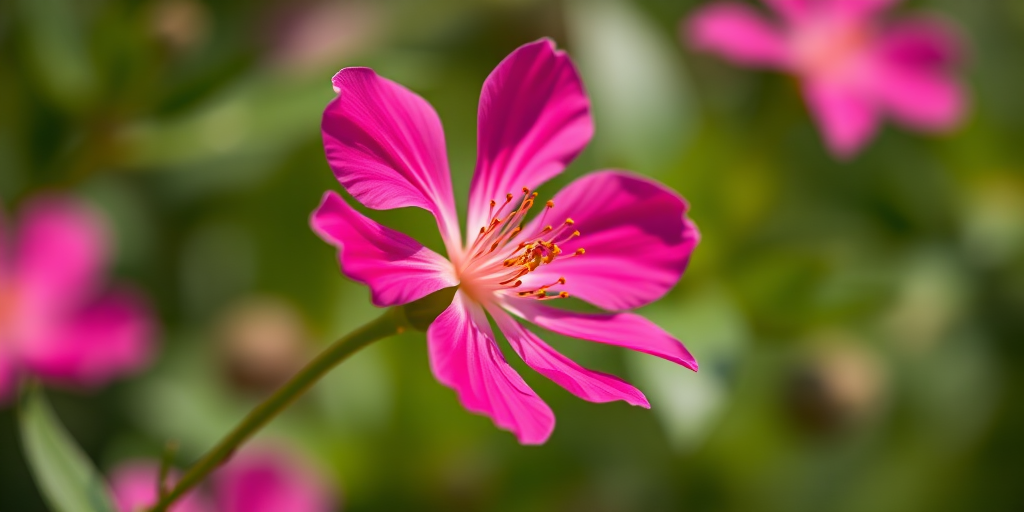 close-up of a vibrant pink flower with intricate petal details, shot with a Canon EOS R5, 50mm lens, aperture f/2.8, ISO 100, 1/200 sec, natural light, shallow depth of field, focused on flower with a blurred green background