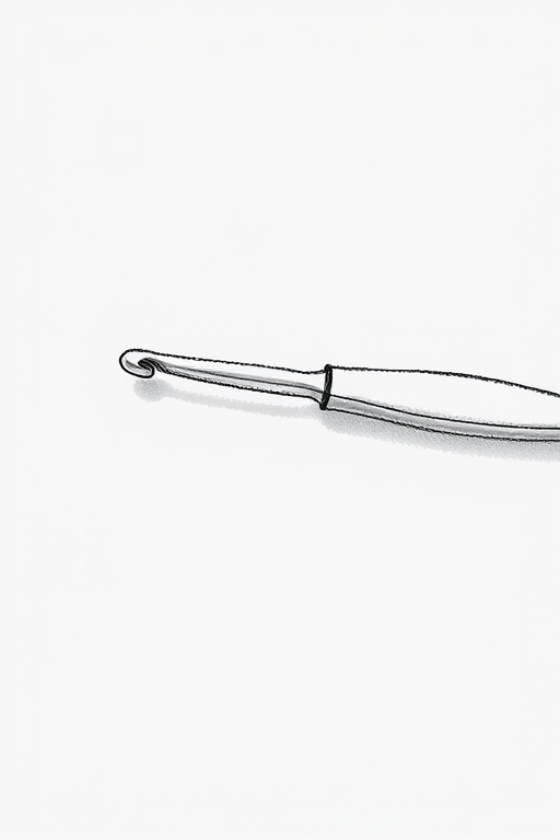 high-resolution sketch of a crochet hook positioned horizontally on a plain white background, shallow depth of field, soft lighting, taken with a DSLR camera at f/2.8, ISO 100, 50mm lens, in natural light to enhance texture and details