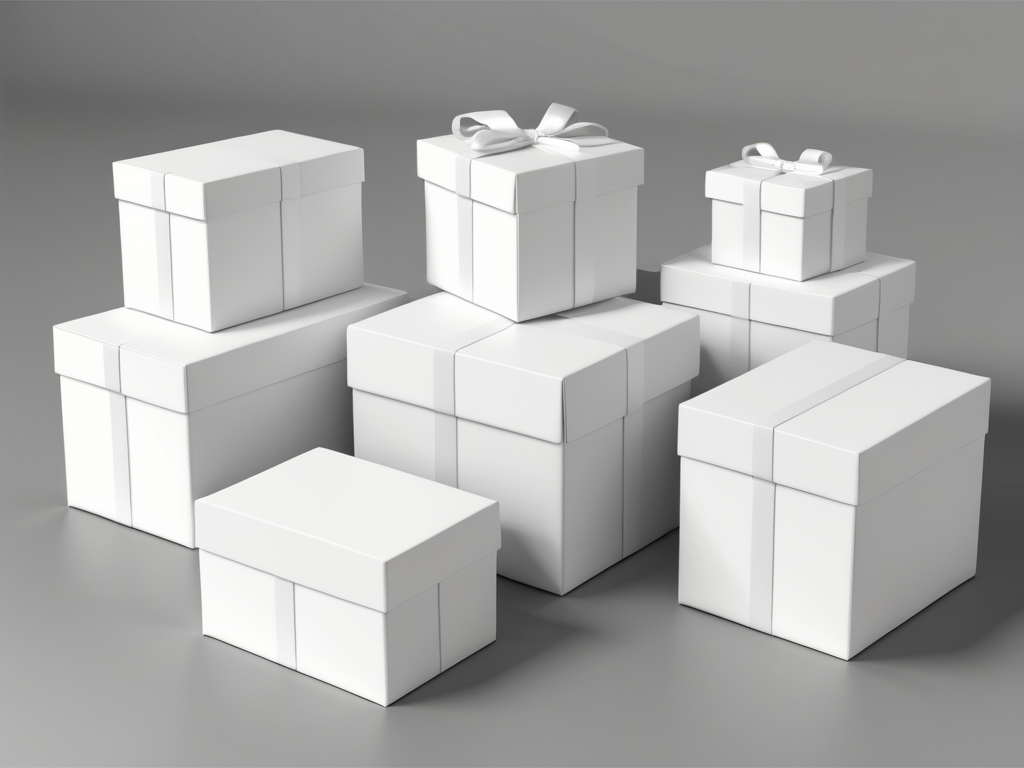 Beautifully Stacked White Gift Boxes with Elegant Bows on a Gray Background