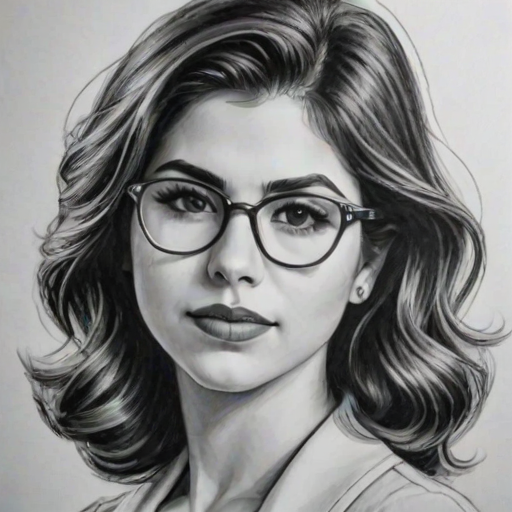 Ravishing Daniella Monet, pencil sketch, portrait of Appealing woman 1929s in glasses, hair style beatnik, outline, clear lines, fine lines, 8k