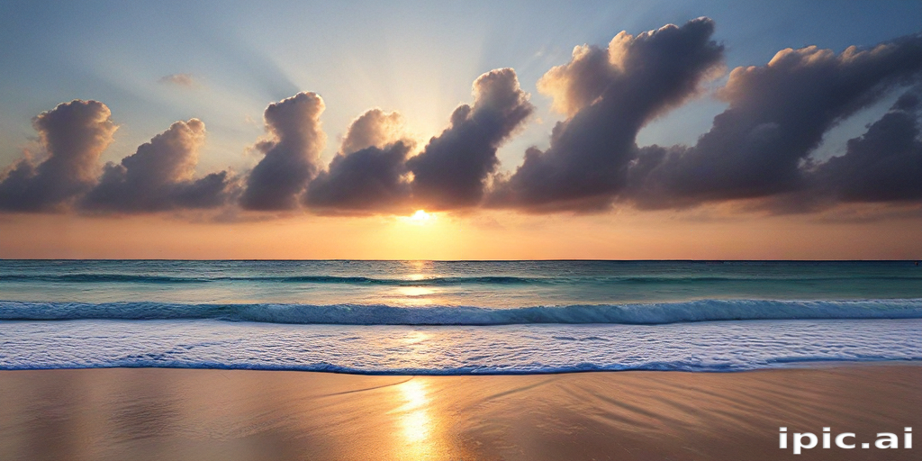 Stunning Sunset Over Calm Ocean Waves with Dramatic Cloud Formation