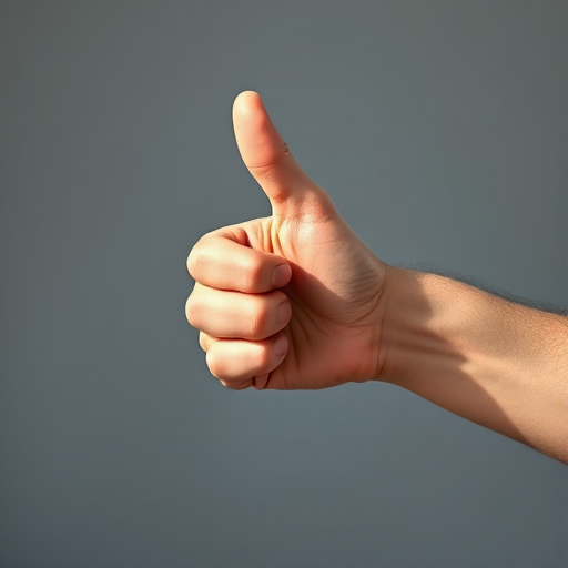 Generate an image of a hand giving a thumbs up with a clear background, using a Canon EOS R5 camera, 50mm lens, aperture f/1.8, shutter speed 1/200 sec, ISO 100, natural lighting, high-resolution photography.