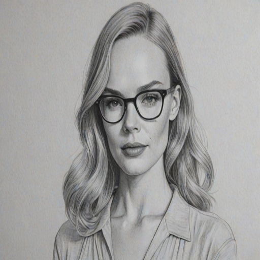 Captivating Kate Bosworth, pencil sketch, portrait of Appealing woman 1935s in glasses, hair style beatnik, outline, clear lines, fine lines, 8k