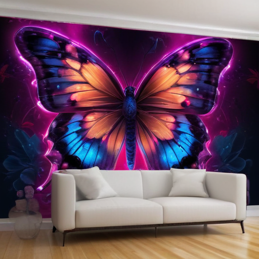 Vibrant Butterfly Mural Illuminates Modern Living Room with Stunning Colors