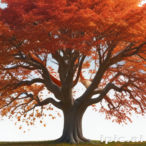 A Majestic Maple Tree with Vibrant Autumn Leaves Against a Clear Sky