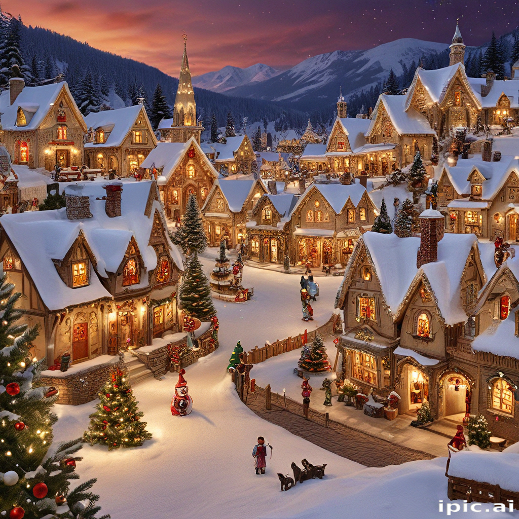 Enchanting Winter Wonderland: A Cozy Christmas Village Under Starry Skies