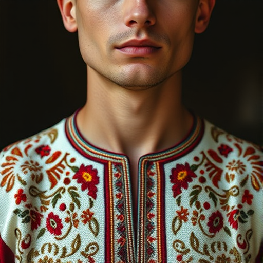 Face, shoulders, chest covered in openwork Circassian embroidery. Raw, unedited image.