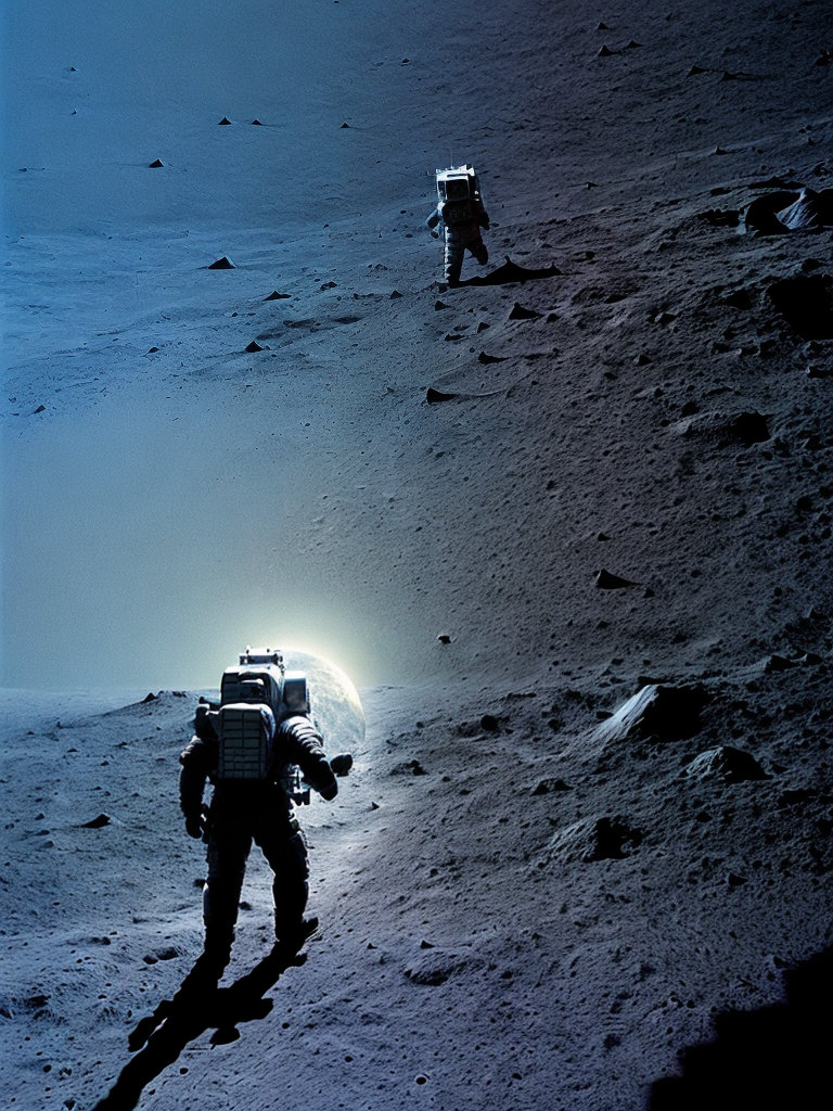 An astronaut walking towards the camera on the surface of the moon ...