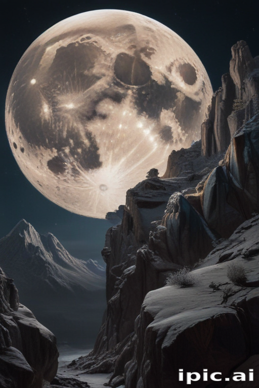 Majestic Full Moon Illuminating a Serene Mountain Landscape at Night