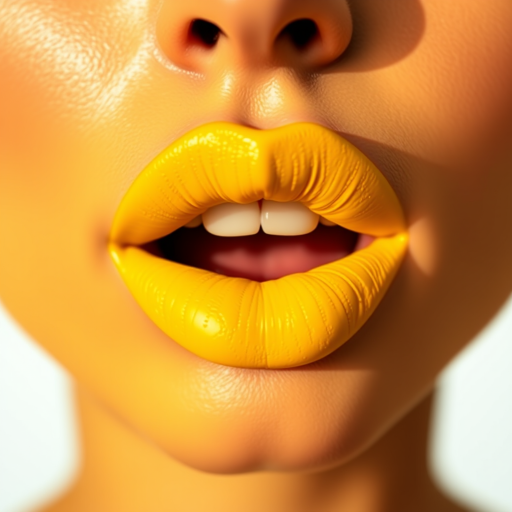 Radiant "Sunshine Yellow" lips sporting a vibrant, matte yellow hue, perfectly lined and accentuated for a daring and artistic statement