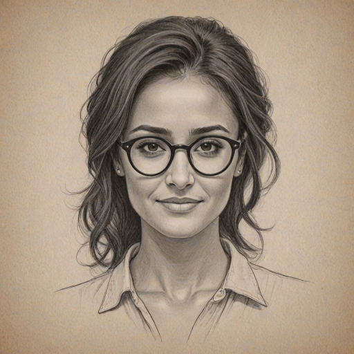Bewitching Emmanuelle Chriqui, pencil sketch, portrait of Charming woman 1957s in glasses, hair style beatnik, outline, clear lines, fine lines, 8k