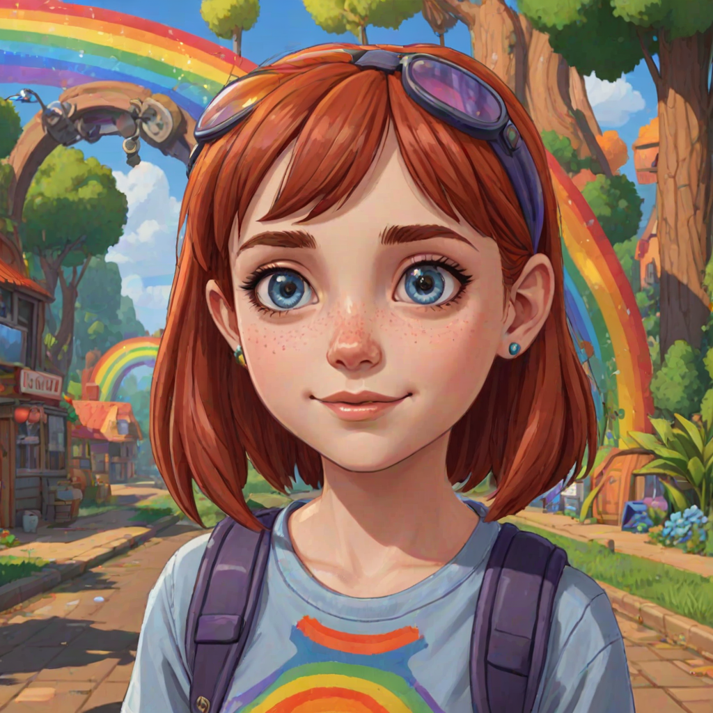 (VGA graphics, 256 colors, digitized), lcas artstyle, 1girl, (detailed facial features), super cute, adorable, Rainbow Road, <lora:Lucasarts Artstyle - (Trigger is lcas artstyle):1>