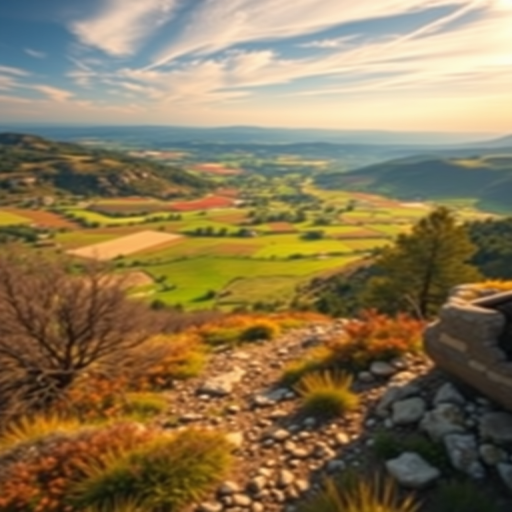 Generate a high-resolution image of a scenic landscape with vibrant colors, captured with a Canon EOS R5 camera, 24mm lens at f/8 aperture, ISO 100, 1/250 sec shutter speed, wide-angle view, natural lighting, and high dynamic range.
