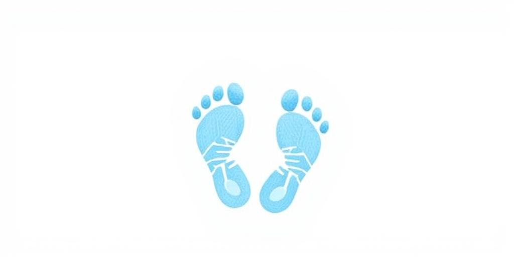 Create an illustration of light blue footprints on a white background, using a digital camera with a 50mm lens, f/2.8 aperture, ISO 100, and a soft focus style to enhance the clarity and vibrancy of the colors.