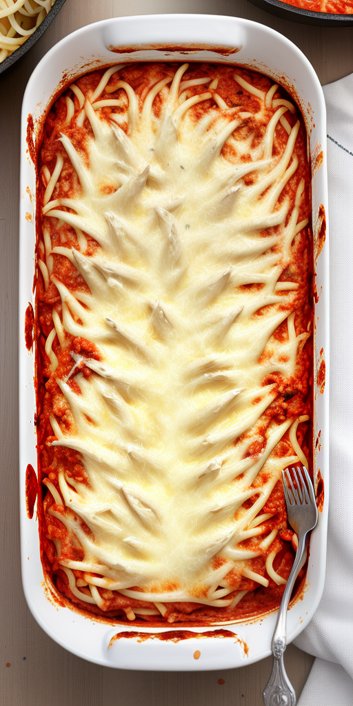 baked spaghetti with alfredo and red sauce