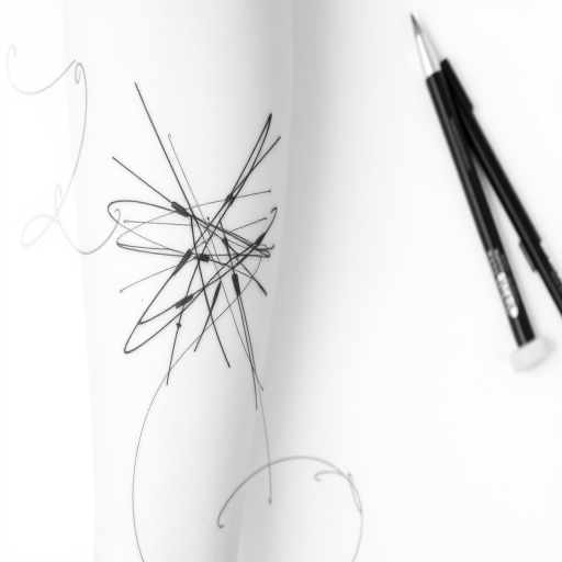 Sketch-style tattoo titled "Ephemeral Artistry" featuring loose, energetic lines and cross-hatching to create the illusion of a pencil drawing brought to life on the skin