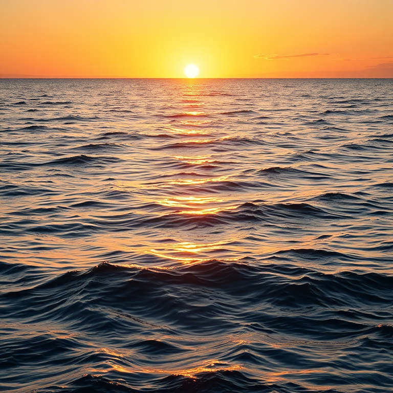 a calm ocean surface reflecting golden light during sunset, wide-angle view, captured with a DSLR camera at 24mm, aperture f/8, shutter speed 1/250s, ISO 100, high dynamic range for enhanced quality