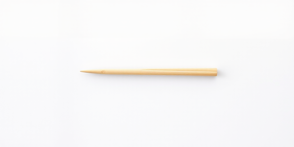Create a high-resolution image of a single, wooden chopstick on a plain background, using a DSLR camera with a 50mm lens, aperture set to f/2.8 for a shallow depth of field, ISO 100, and soft diffused lighting to enhance texture and detail.