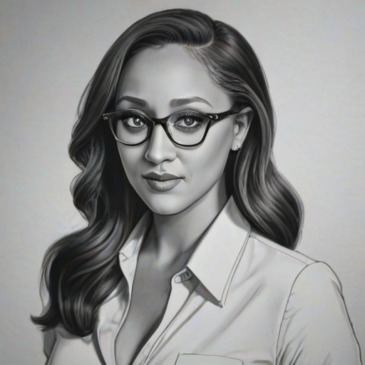 Splendid Tamera Mowry, pencil sketch, portrait of Fascinating woman 1946s in glasses, hair style beatnik, outline, clear lines, fine lines, 8k