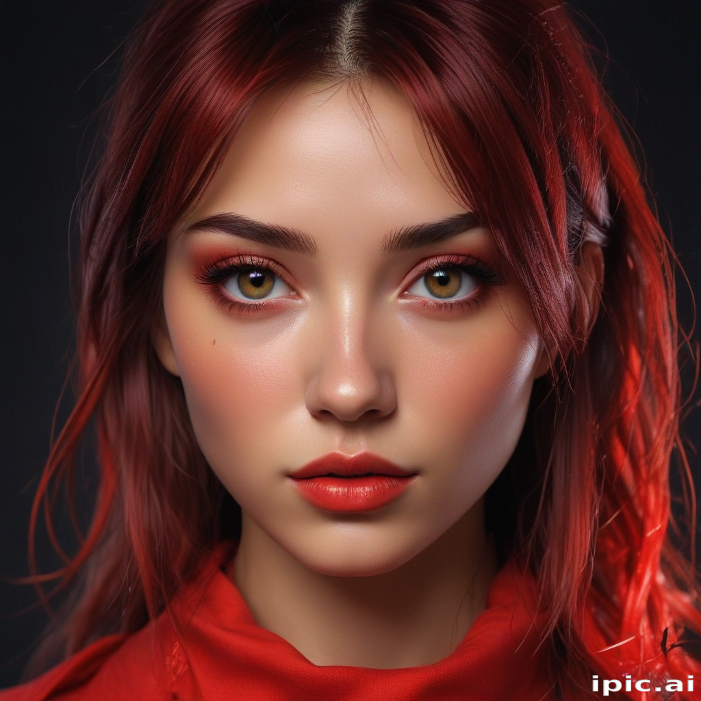 Stunning Portrait of a Young Woman with Fiery Red Hair and Bold Makeup