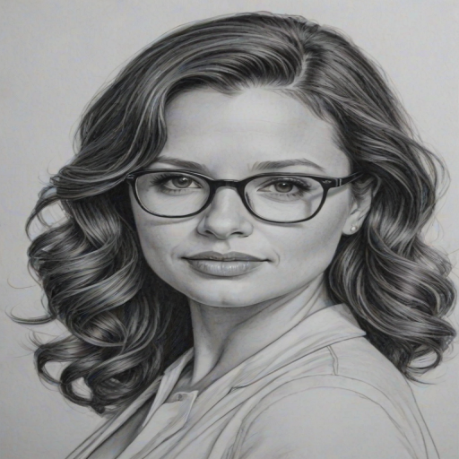 Stunning Katie Lowes, pencil sketch, portrait of Ravishing woman 1949s in glasses, hair style beatnik, outline, clear lines, fine lines, 8k