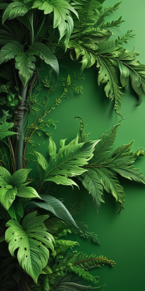 Vibrant Green Leaves and Lush Foliage Creating a Tropical Jungle Atmosphere