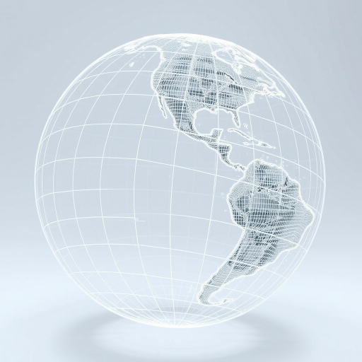 Create a high-resolution 3D wireframe globe with intricate latitude and longitude lines, shot with a DSLR camera at f/8 aperture, ISO 100, and a 35mm lens, using a wide-angle view to capture the entire sphere with even lighting for enhanced detail and clarity.
