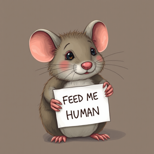 mouse holding a note which says "FEED ME HUMAN"