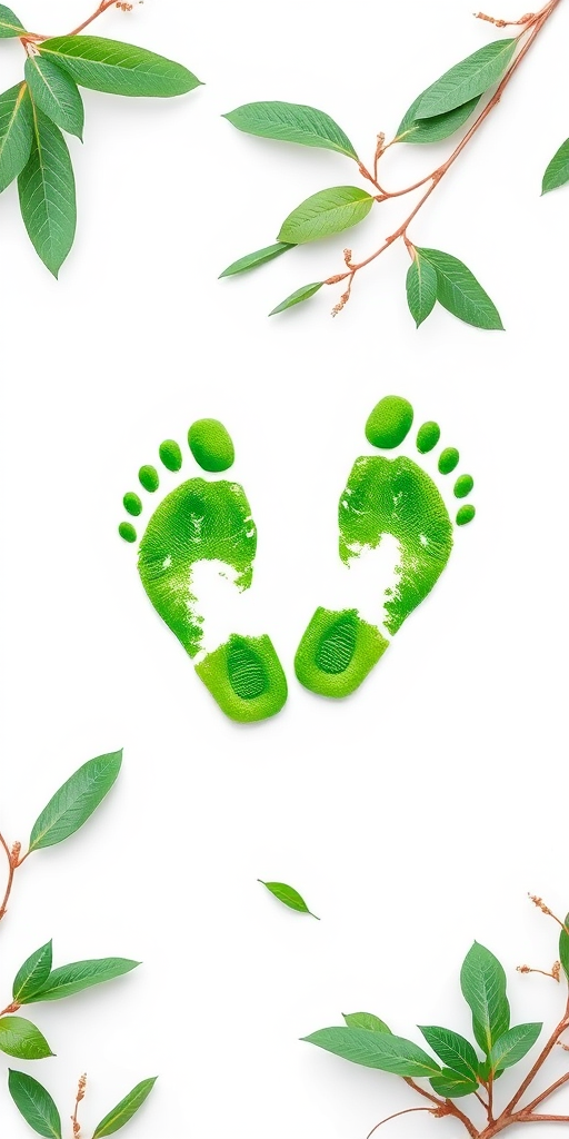 Create a high-resolution vector image of green footprints on a white background, captured with a DSLR camera at f/8 aperture, ISO 100, shot from a top-down view, using a macro lens for enhanced detail.