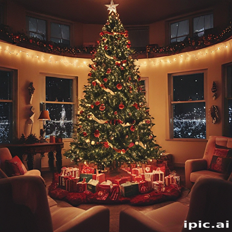Cozy Holiday Scene Featuring a Beautifully Decorated Christmas Tree and ...