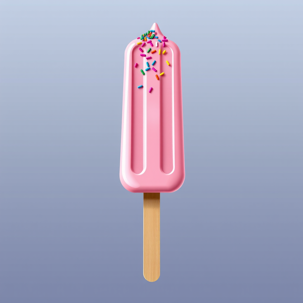 Create a high-resolution vector illustration of a pink ice cream popsicle with colorful sprinkles on top, set against a clean background with a gradient, using a DSLR camera with a 50mm lens at f/1.8, ISO 100, and 1/200 shutter speed for optimal clarity and detail.