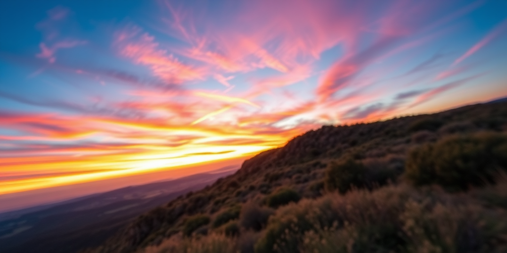 Create a high-resolution image of a serene landscape during sunset with vibrant colors in the sky, using a Canon EOS R5, ISO 100, f/8 aperture, 1/125s shutter speed, capturing a wide-angle view with soft focus on foreground elements.