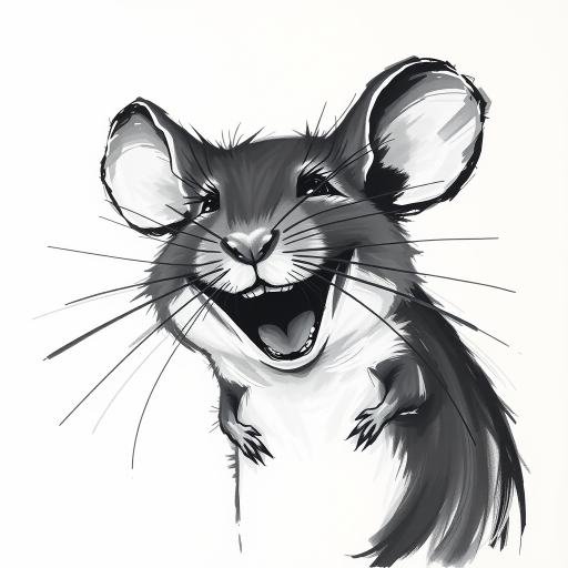 Abstract black and white acrylic portrait of an over exaggerated laughing (mouse). Minimalism style. White background.