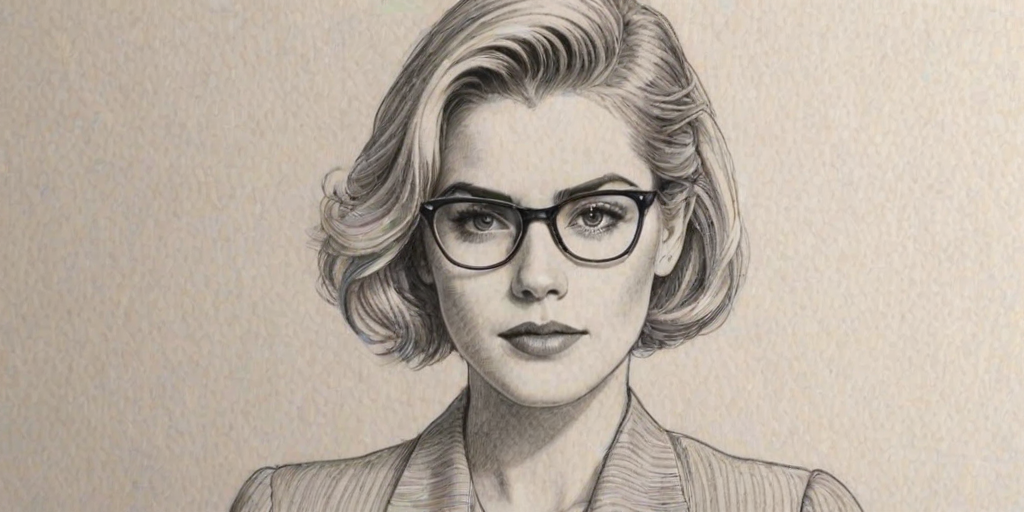 Elegant Rachael Taylor, pencil sketch, portrait of Appealing woman 1935s in glasses, hair style beatnik, outline, clear lines, fine lines, 8k