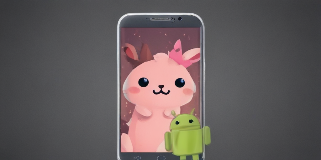Adorable Cartoon Bunny on Smartphone Screen with Android Mascot Nearby