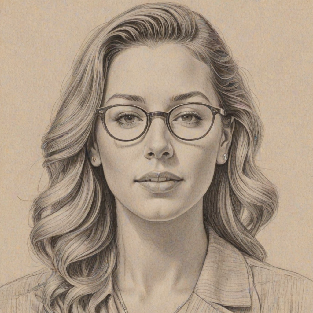 Sublime Colbie Caillat, pencil sketch, portrait of Radiant woman 1946s in glasses, hair style beatnik, outline, clear lines, fine lines, 8k