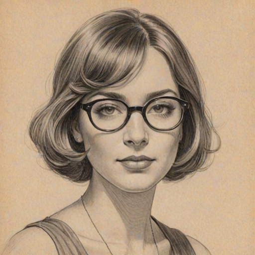 Delightful Loni Love, pencil sketch, portrait of Captivating woman 1923s in glasses, hair style beatnik, outline, clear lines, fine lines, 8k