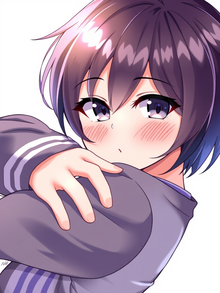 high res image,masterpiece,best quality, cute face,clear skin,shiny hair,ultra detailed eyes,simple background, netorare, blush, 1boy, grabbing from behind,grabbing face