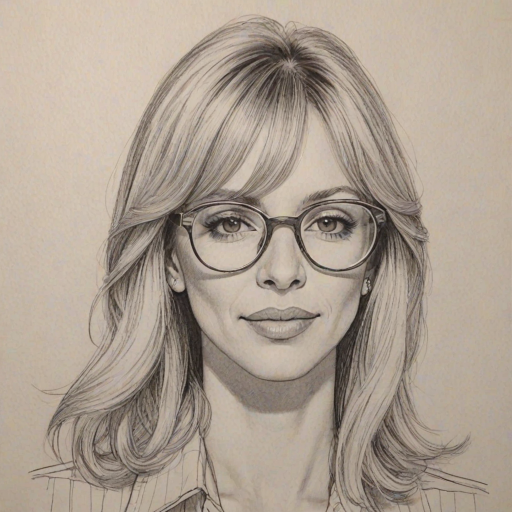 Splendid Debbie Gibson, pencil sketch, portrait of Dazzling woman 1971s in glasses, hair style beatnik, outline, clear lines, fine lines, 8k