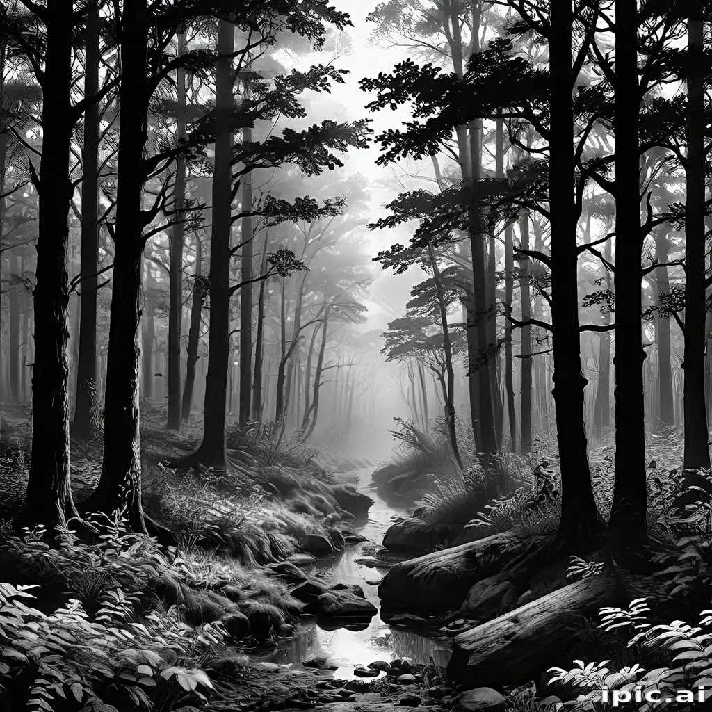 forest clipart black and white