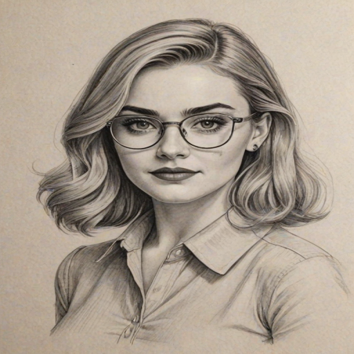 Bewitching Meg Donnelly, pencil sketch, portrait of Superb woman 1936s in glasses, hair style beatnik, outline, clear lines, fine lines, 8k