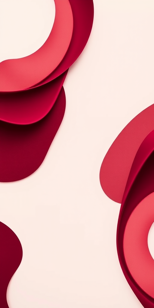 generate an abstract design of flowing maroon shapes on a light background, camera settings: f/2.8, ISO 200, shutter speed 1/125 sec, camera view: top-down, camera style: minimalistic, camera type: digital SLR