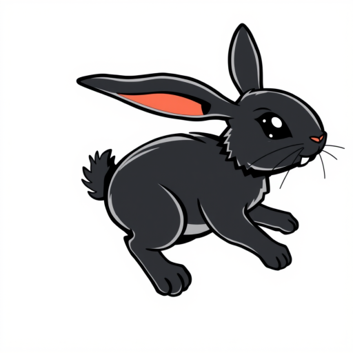vector illustration, cute black rabbit, dynamic pose, isolated on white background