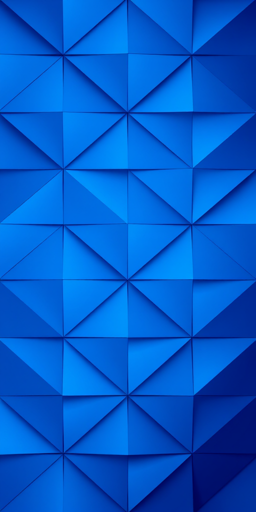 Create an abstract geometric pattern of blue shades with triangles, captured using a DSLR camera at f/8 aperture, ISO 200, 50mm lens, shot from a top-down perspective with a slight soft focus to enhance depth and texture.