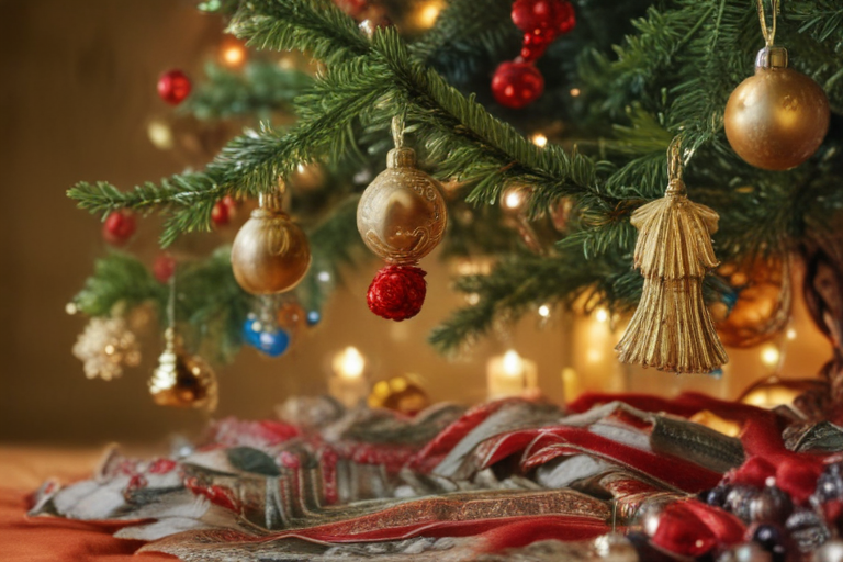 Festively Decorated Christmas Tree with Colorful Ornaments and Soft Lights