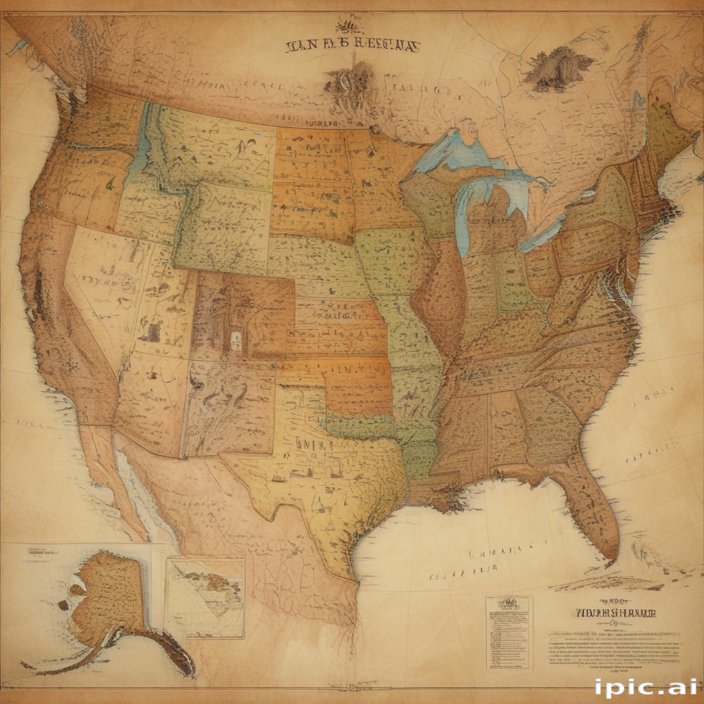 Detailed Historical Map of the United States with Regions and Territories